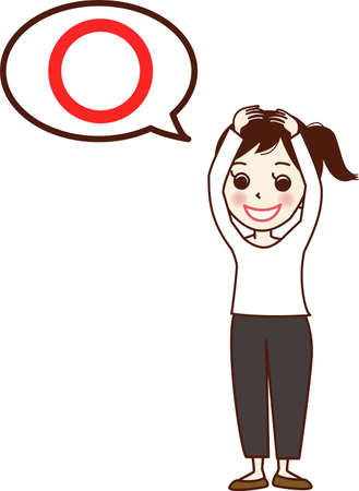 Set illustration of young woman posing with round and bats.のイラスト素材