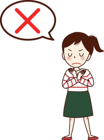 Angry-faced young woman posing for "buds".のイラスト素材