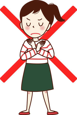 Angry-faced young woman posing for "buds".のイラスト素材