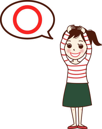 Set illustration of young woman posing with round and bats.のイラスト素材