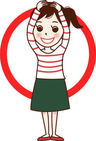 Smiling young woman posing for "round".のイラスト素材