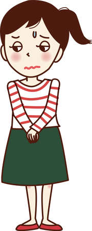 Young woman with anxious expression holding hands in front.のイラスト素材