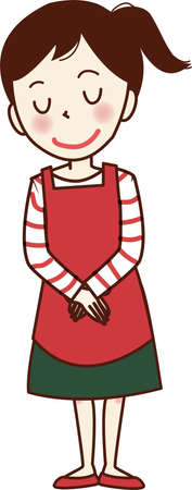 A woman with an apron and her hands in front of her.のイラスト素材