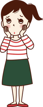 Young woman with anxious expression, handing on cheek.のイラスト素材