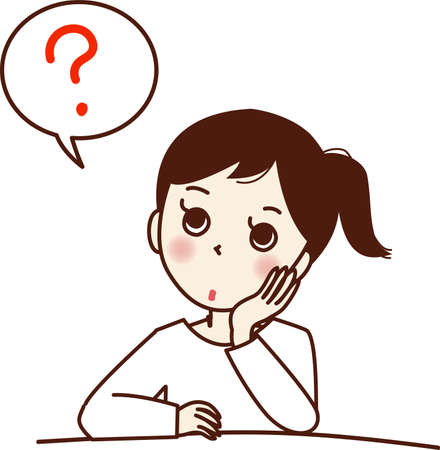 Young woman holding hands on cheeks and thinking.のイラスト素材