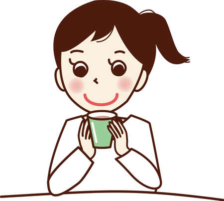 Smiling young woman with mug.のイラスト素材