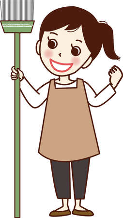 Smiling woman with broom.のイラスト素材