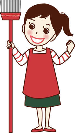Smiling woman with broom.のイラスト素材