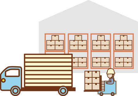 Forklifts and trucks working in warehouses.のイラスト素材