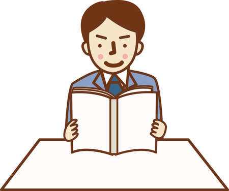 Man in suit reading book.のイラスト素材