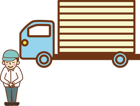 A driver and truck holding hands in front and bowing their heads.のイラスト素材