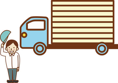 The driver and truck giving their hats and greetings.のイラスト素材