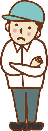 Male worker wearing hats with arms folded and thinking.のイラスト素材
