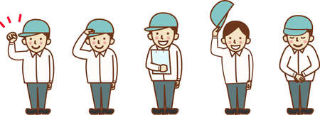Male worker 5 pose to say hello.のイラスト素材