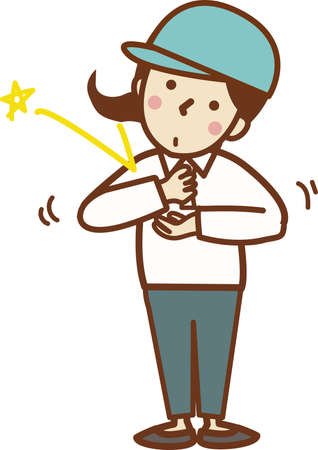 Worker woman flashing and clapping her hands.のイラスト素材
