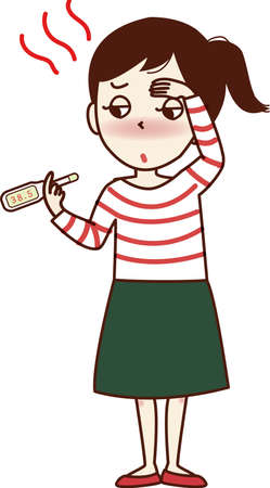 Young woman with heat with thermometer.のイラスト素材