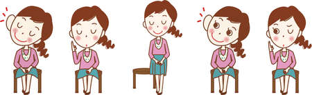 Set illustration of a woman sitting on a chair listening to a story.のイラスト素材