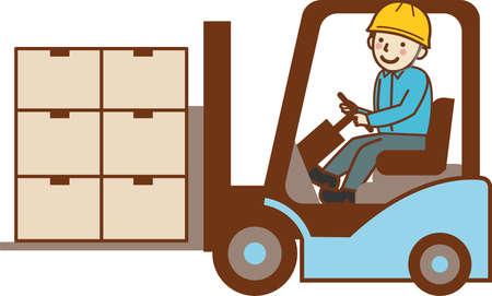 Male worker carrying luggage with forklift.のイラスト素材