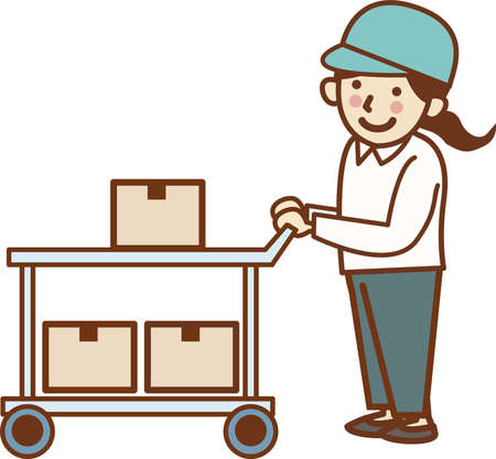 Female worker carrying luggage on a truck.のイラスト素材