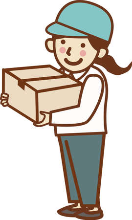 Female worker in hat with cardboard.のイラスト素材