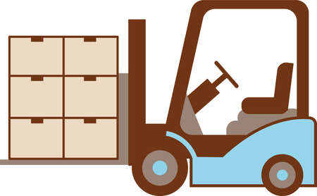Simple illustration of cardboard and forklift.のイラスト素材