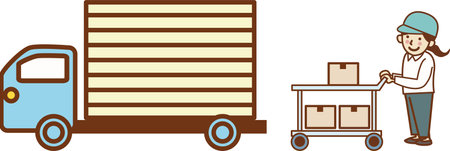 Female worker carrying luggage to truck.のイラスト素材