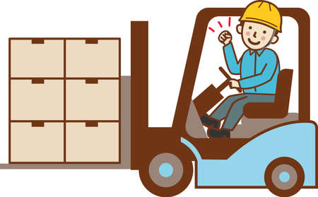 Male worker carrying luggage with forklift and gutsy posing.のイラスト素材