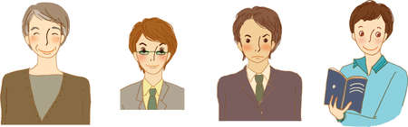 Set illustration of the upper body of a man in a suit and a man in plain clothes.のイラスト素材