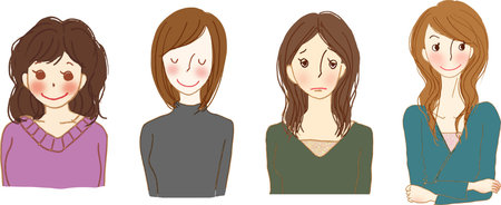 Set illustrations of the upper body of various types of women.のイラスト素材