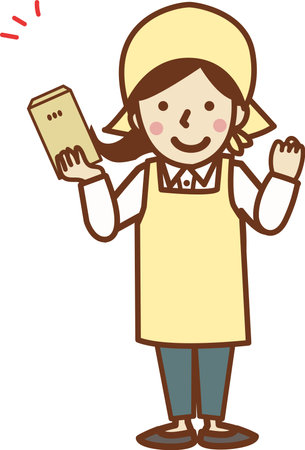 A woman in a smiling apron holding an envelope.のイラスト素材