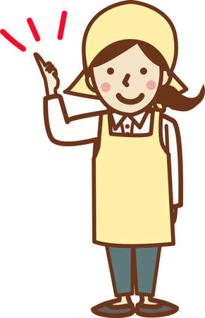 A smiling woman in an apron pointing fingers.のイラスト素材