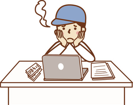 A man who sighs while accounting.のイラスト素材