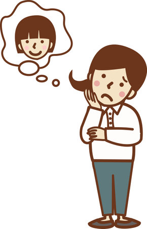 Troubled face woman with hand on cheek and thinking about child.のイラスト素材