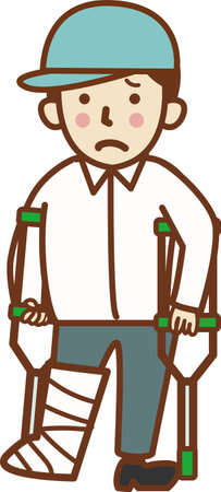 Worker man with broken leg and crutches.のイラスト素材