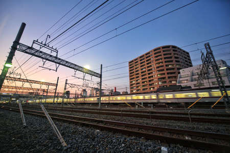 The evening scenery along the railway line near the Tokyo Railway Museumのeditorial素材