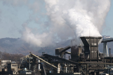 Industrial refinery plant with smoke