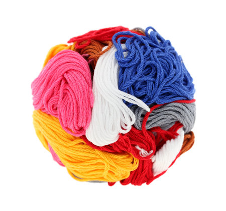 ball of colorful thread isolated on white background 