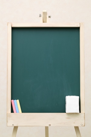 chalkboard with chalk and eraserの写真素材