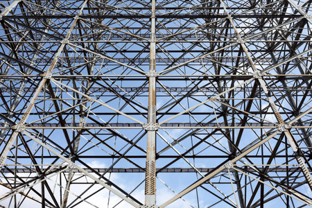 Steel construction with blue sky and clouds 