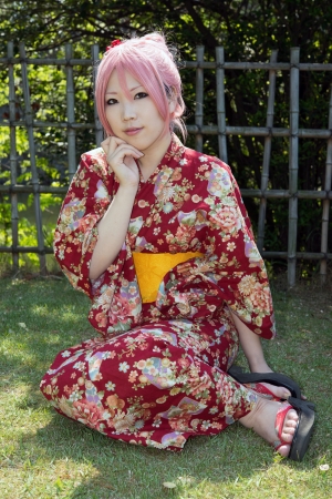 Kagawa, Japan - May 3th, 2013 - Japanese young woman who participated in costume play rally of the outdoors, at Mamugame-Jou Park. のeditorial素材