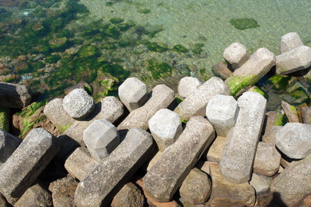 Breakwater with concrete blocks for protection of coast