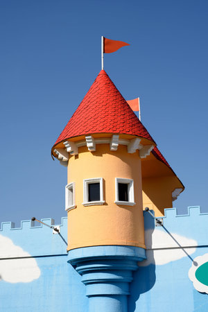 amusement park castle on the blue sky backgroundのeditorial素材