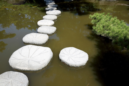 Zen stone path in a Japanese Gardenの写真素材