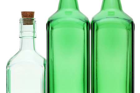 Empty glass bottle with cork stopperの写真素材