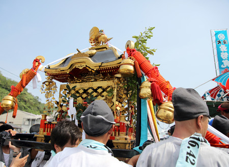 Japanese golden portable shrine in the matsuri festivalのeditorial素材