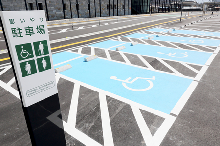 Road marking for handicapped parking stall in a parking lotのeditorial素材