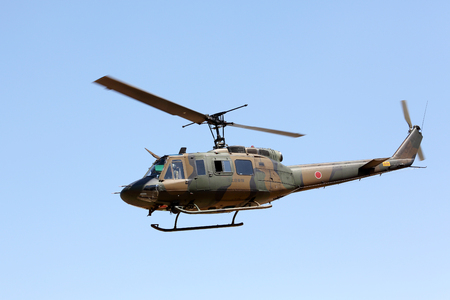 Japanese military helicopter in flightの写真素材