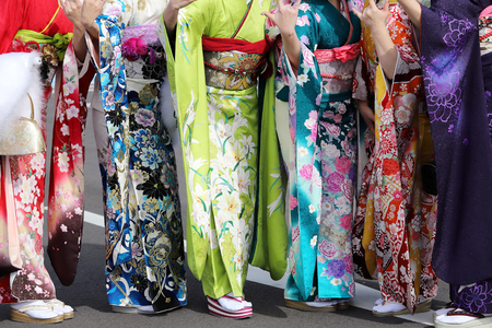 Japanese women wearing kimono for the coming of age day celebrationのeditorial素材
