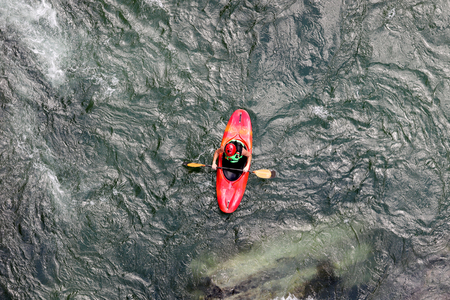 Water kayaking on the rapids of river Yosino in Japanの写真素材