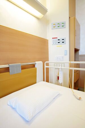 KAGAWA, JAPAN-OCTOBER 02, 2018; Room for admit patient, comfortable electrical bed and electrical alert for calling nurse, medical equipment in Mitoyo hos pital.のeditorial素材